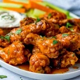 Oven-roasted Buffalo hot wings with spicy BBQ sauce