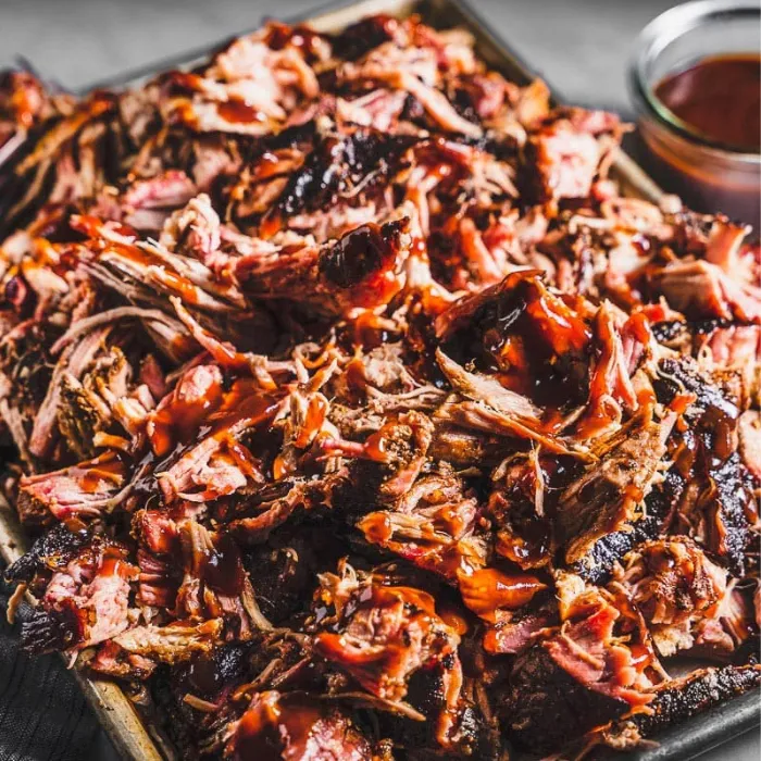 Slow-smoked pulled pork with BBQ sauce